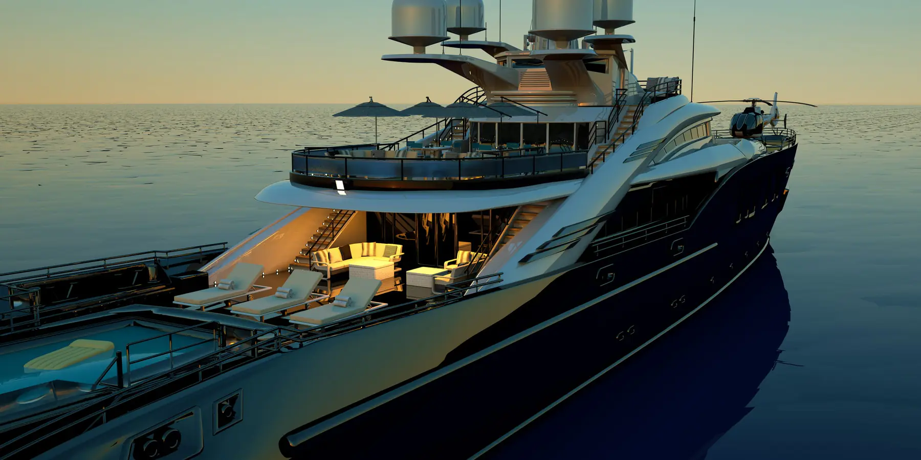 Private yacht lifestyle investment setting by the ocean